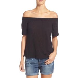 SPLENDID Slub Knit Off the Shoulder Top Black SZ Med EUC